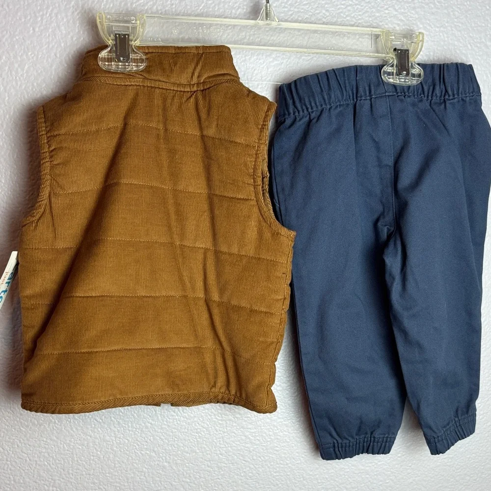 Carter's Boys Navy Pants and Brown Quilted Corduroy Vest Matching Set